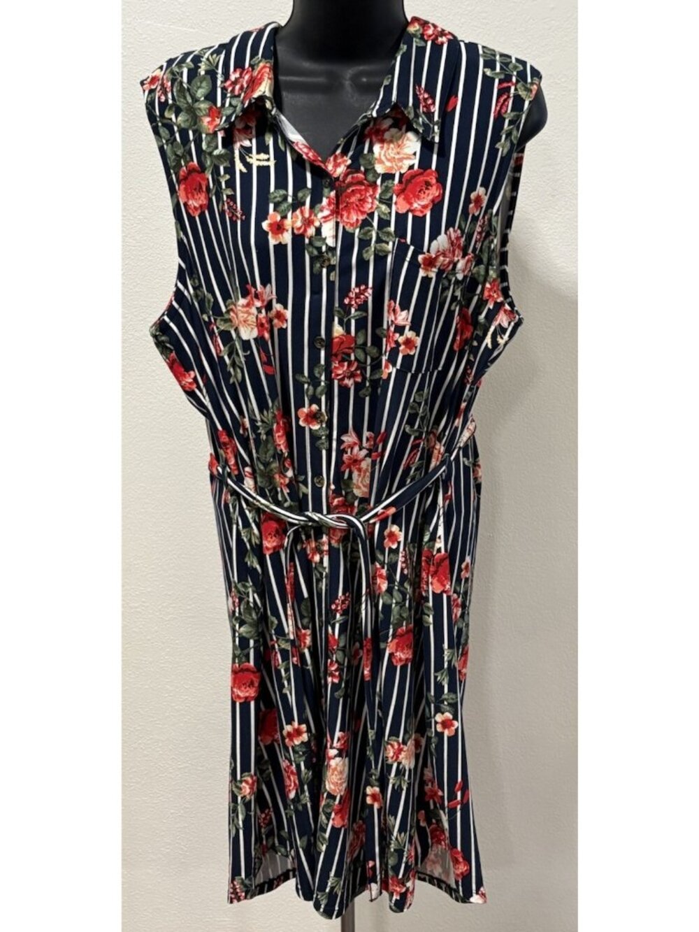 NoBo No Boundaries Jrs/Womens Sizes XXL (19) Dress Floral Striped Button Down
